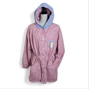 Vintage 90s Cotton Hooded Anorak Jacket Size L Gingham Plaid Patchwork